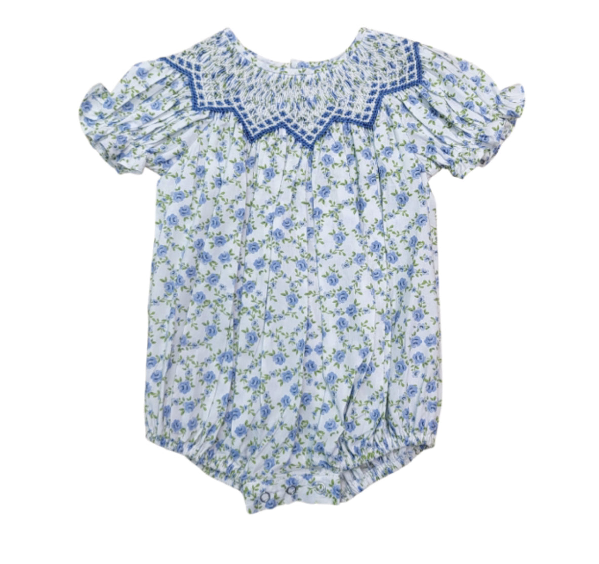 Jessica blue printed smocked bubble