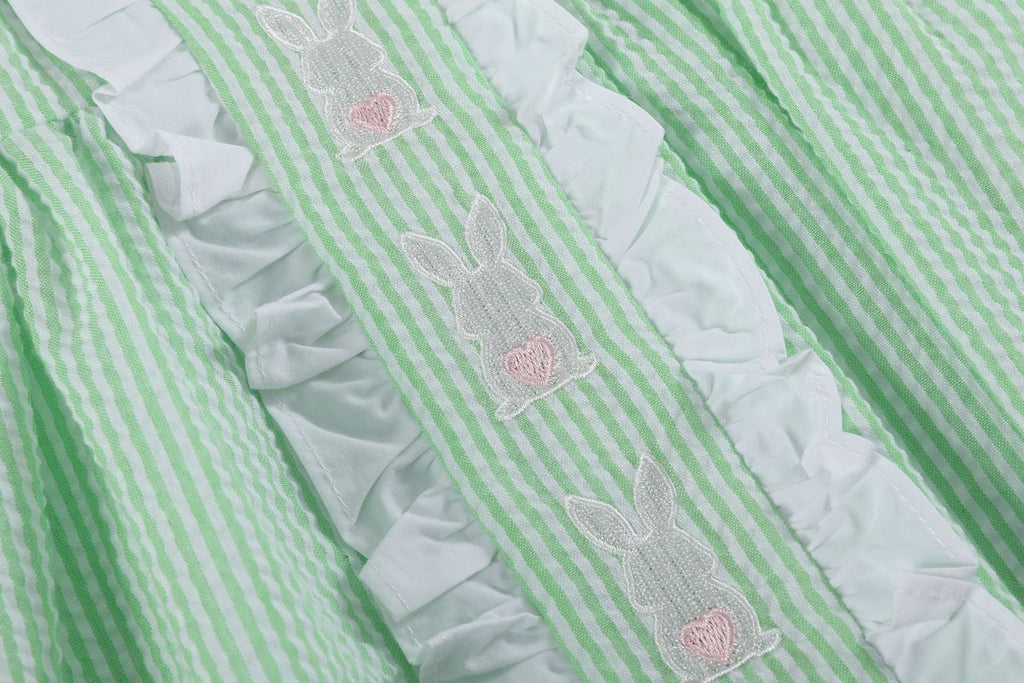 Green Seersucker Easter Bunny Ruffle Dress