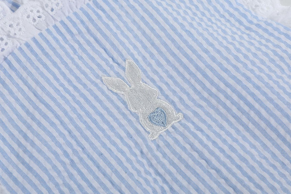 Light Blue Seersucker Easter Bunny Ruffle Romper