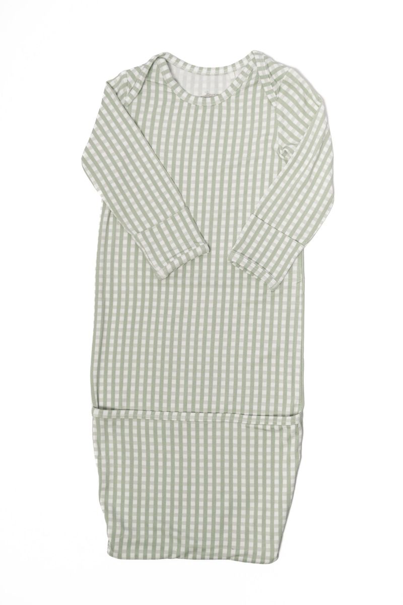Newborn Gown - Sage Gingham