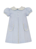 Light blue stripe A-line dress with blue floral trim