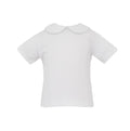 White knit boy's shirt with blue gingham pipping