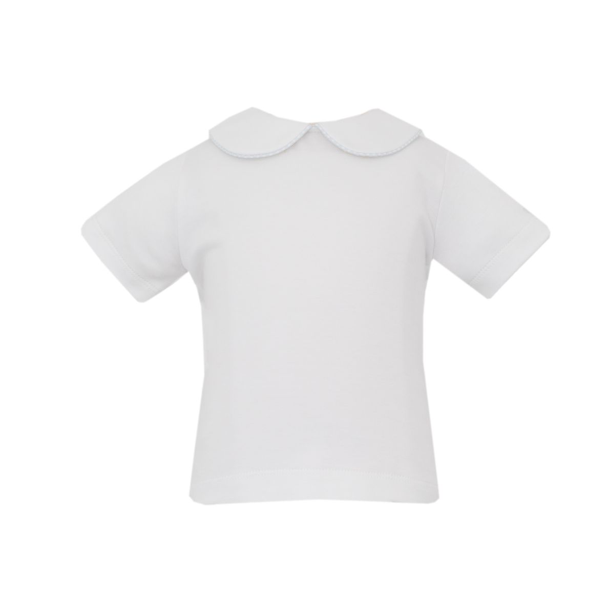 Boy's white knit shirt with blue gingham piping