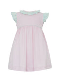 Pink knit sleeveless dress w/ aqua pink floral trim