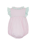 Pink knit sleeveless girl's bubble w/ aqua pink floral trim