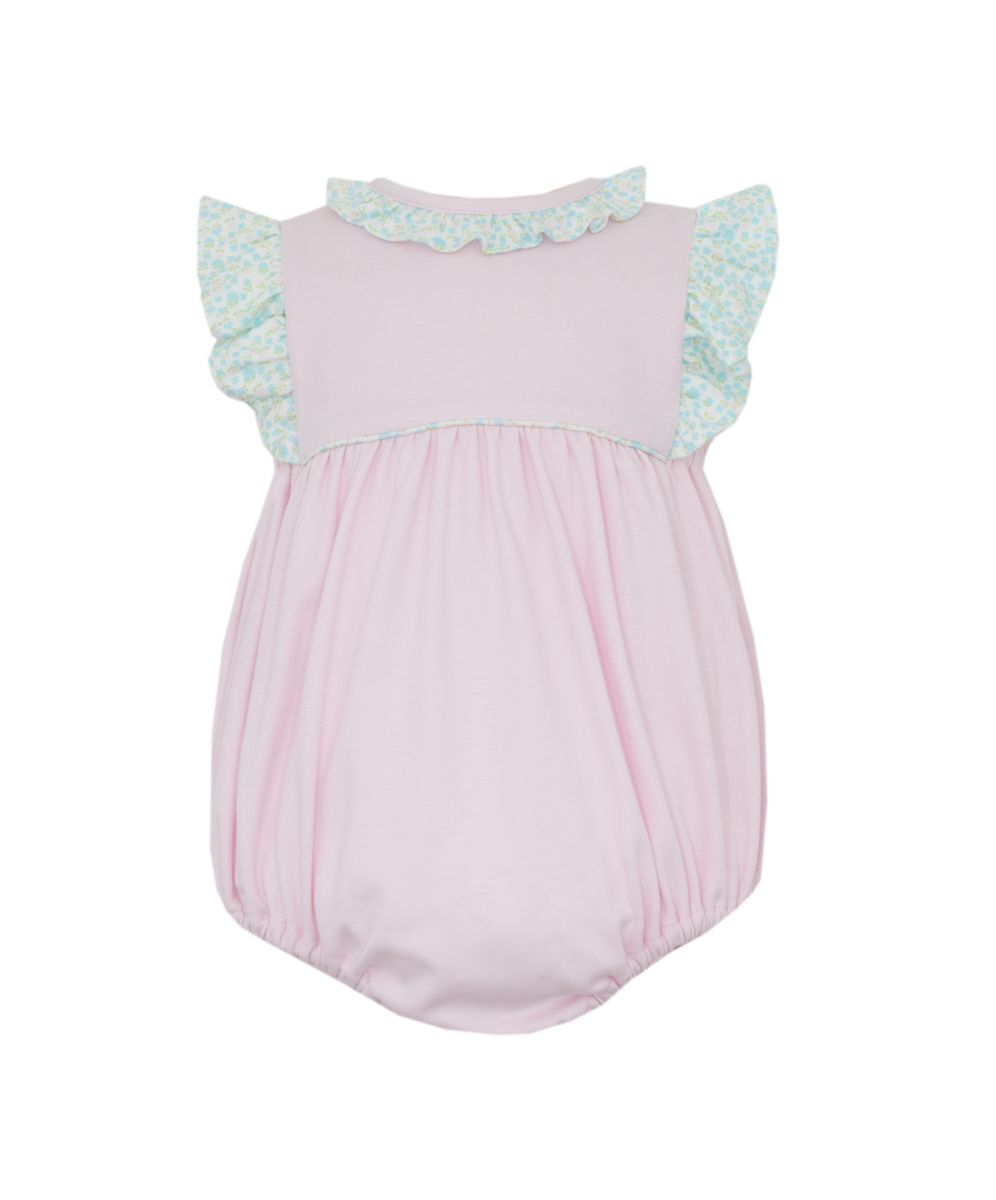 Pink knit sleeveless girl's bubble w/ aqua pink floral trim