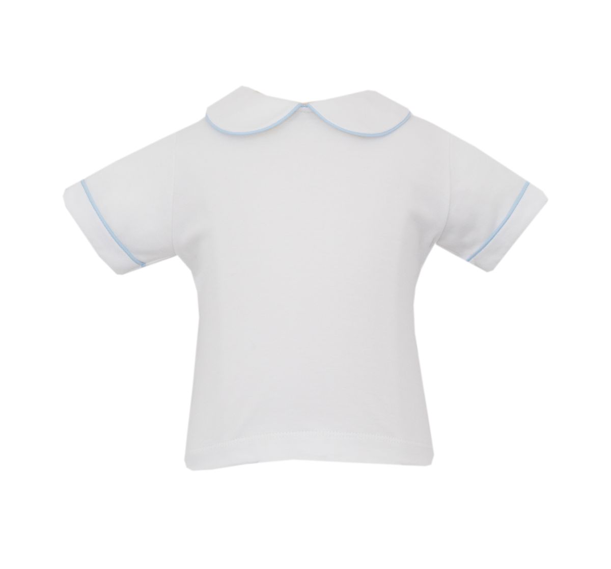 Boy's white knit shirt with blue stripe piping