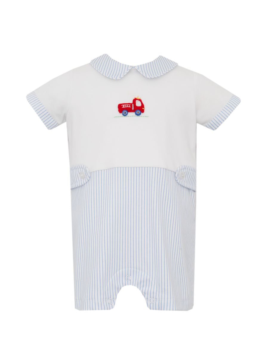 FIRETRUCK knit stripe boy's romper