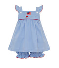 Flag Embroidery blue knit bloomer set