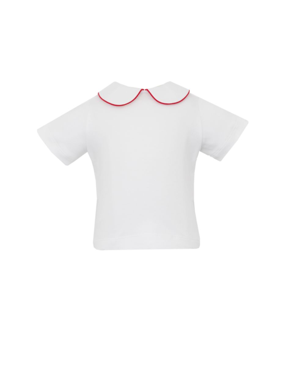 Boy's white knit shirt with red piping