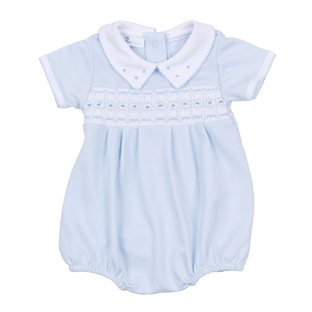 Landry Smocked Bubble - Light Blue