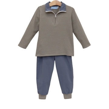 Tucker Pullover Set - Beige Stripe/Blue