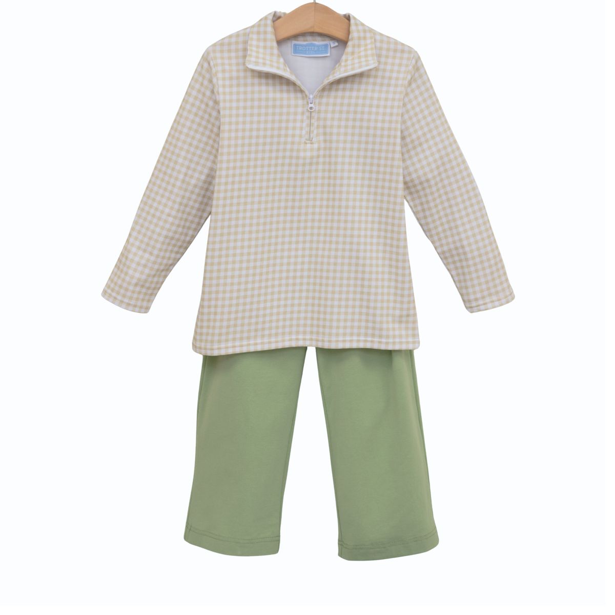 Tucker Pullover Set - Khaki Gingham/Sage