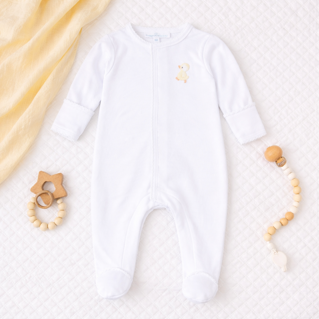 Downy Ducklings Yellow Embroidered Footie