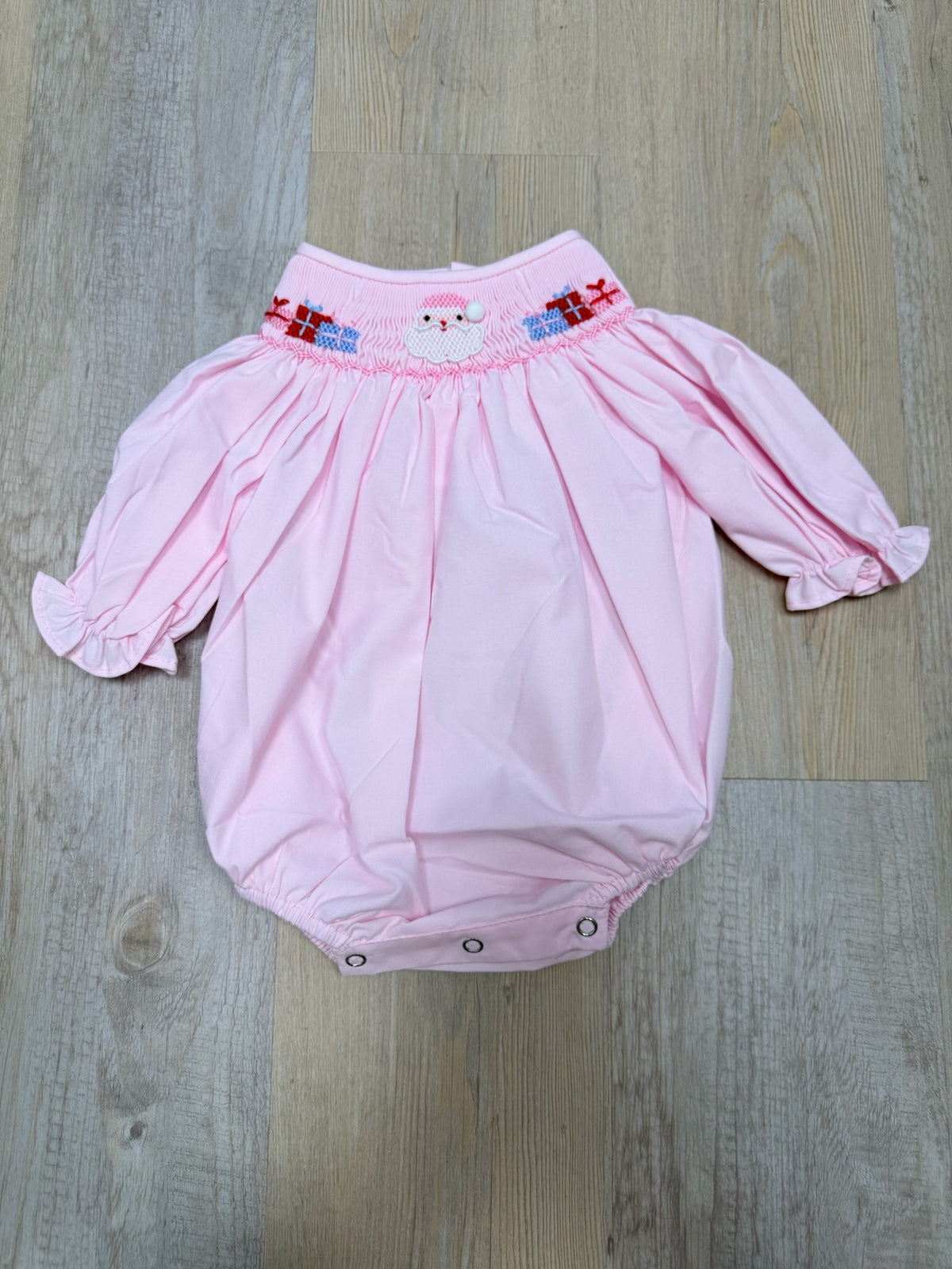 Santa & Presents Pink Smocked Bubble