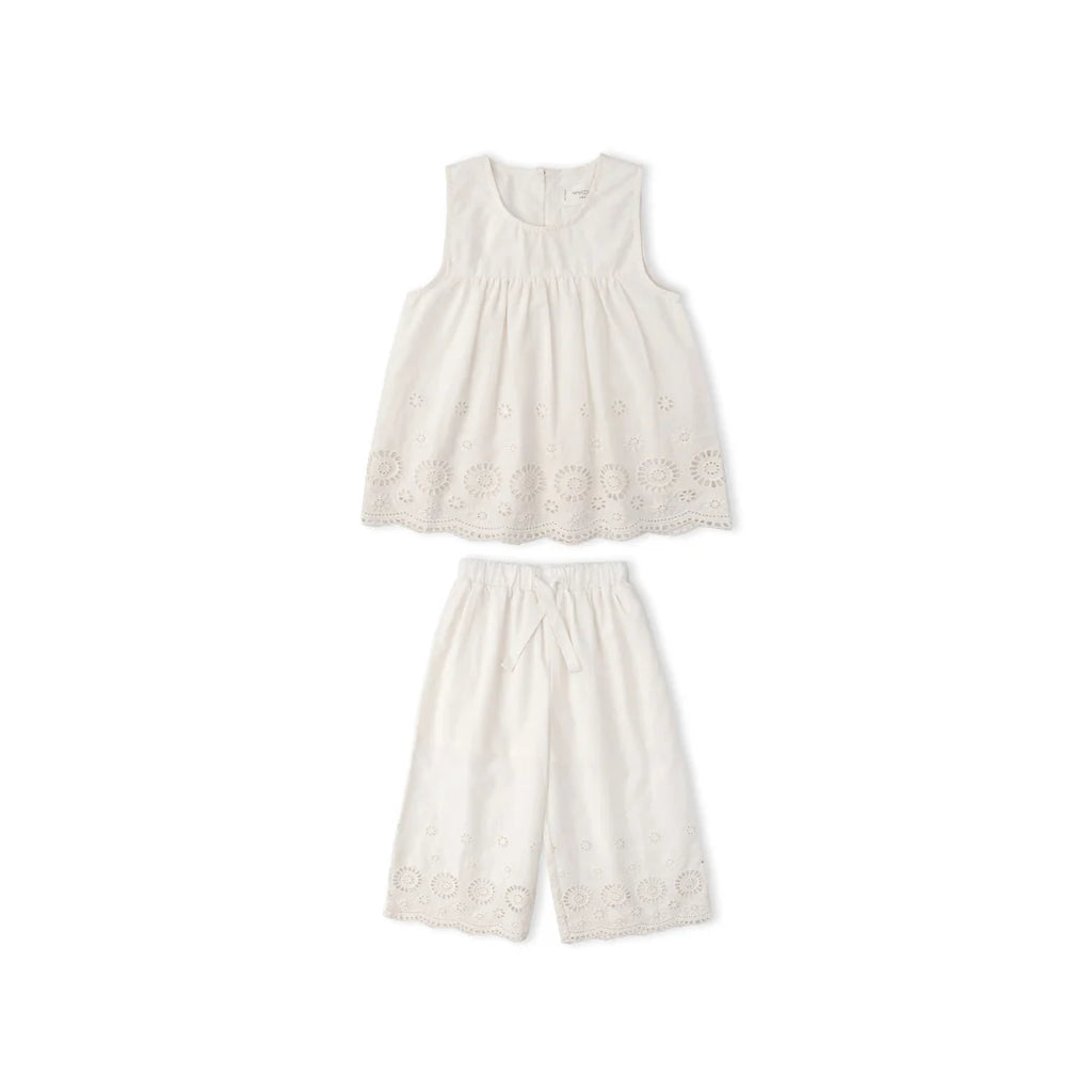 Organic Eyelet Top And Pant Set - Ivory Eyelet