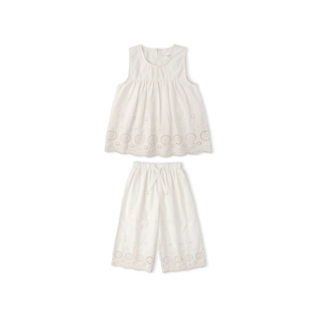 Organic Eyelet Top And Pant Set - Ivory Eyelet