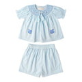 Organic Smocked Top & Shorts Set - Light Blue