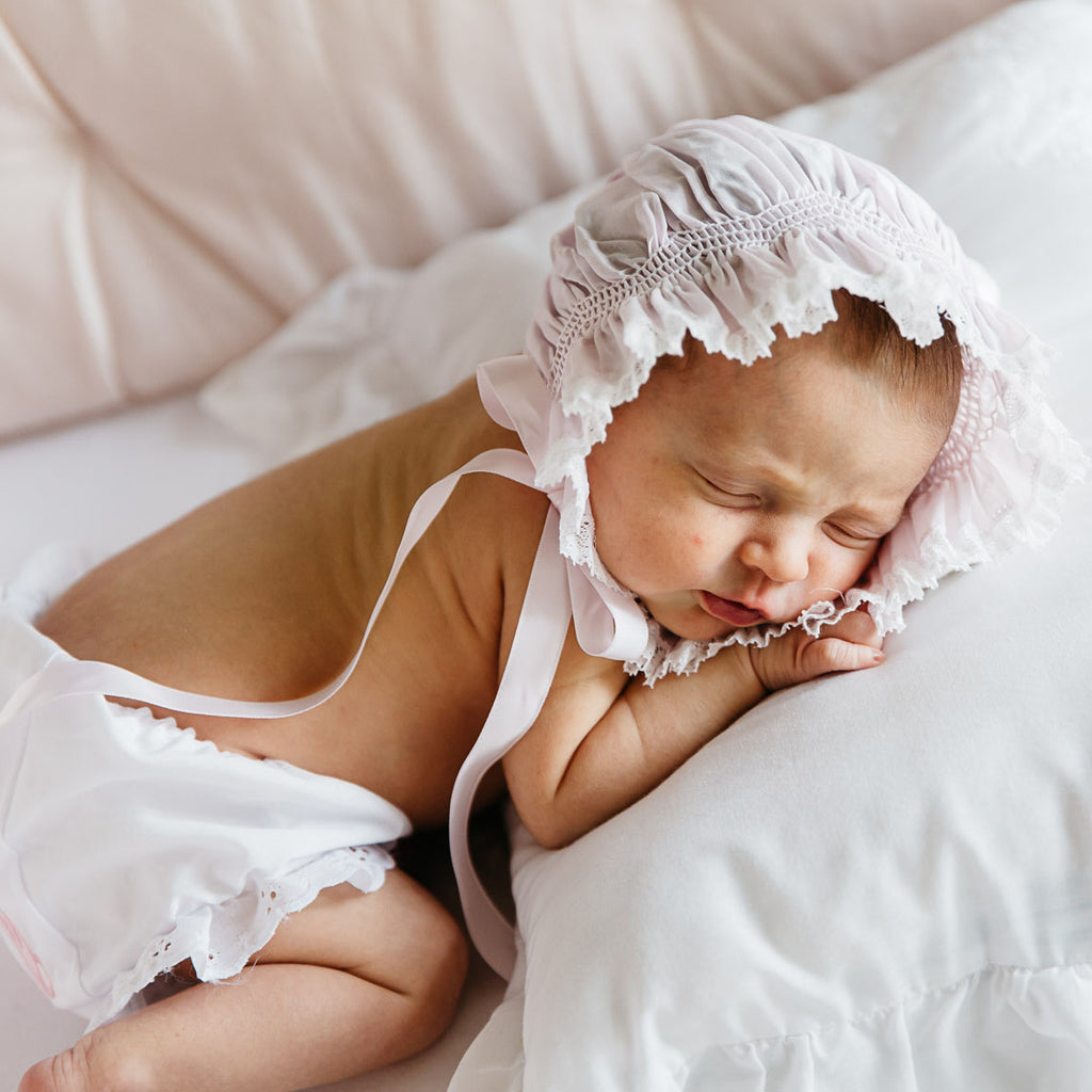 Girls Smocked Lace Bonnet