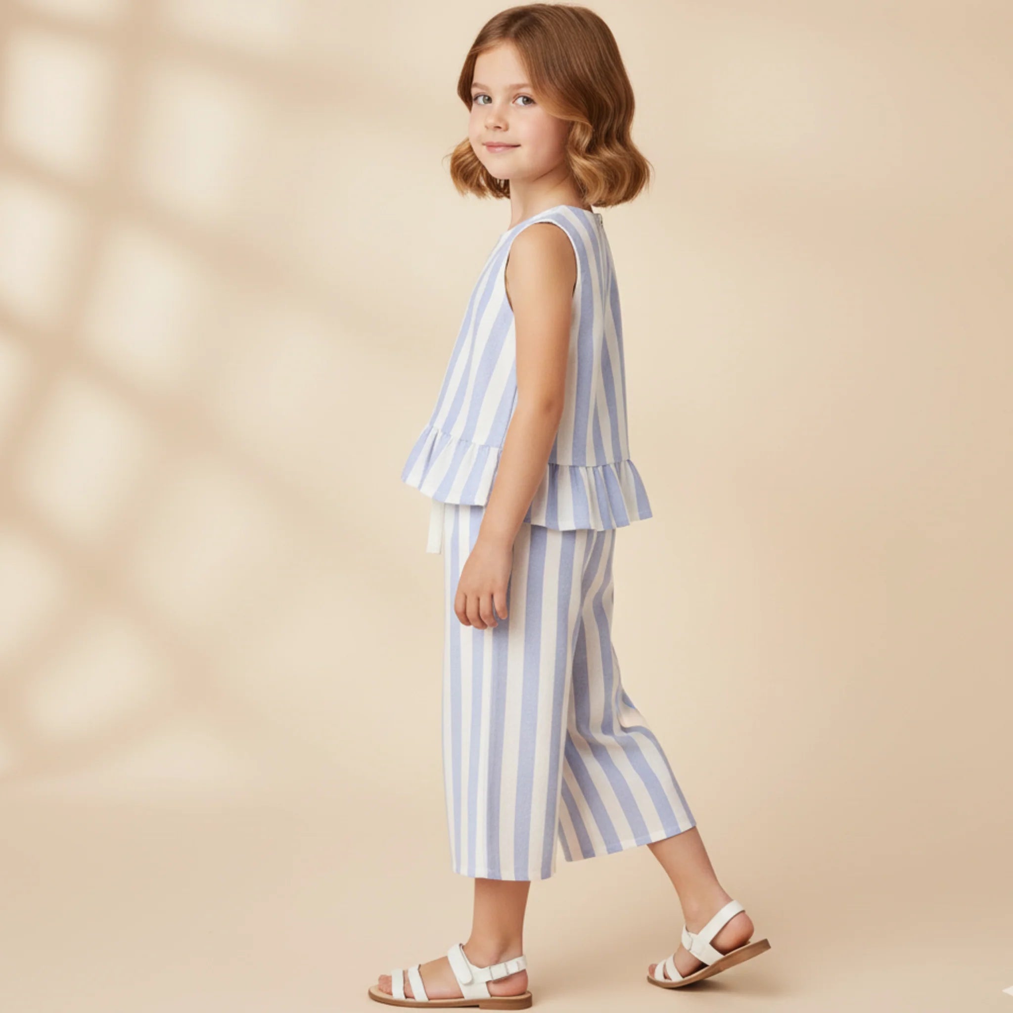 Organic Ruffle Top & Pants Set - Blue Stripes