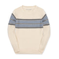 Organic Crewneck Sweater/Ivory and Blue Chest Stripe