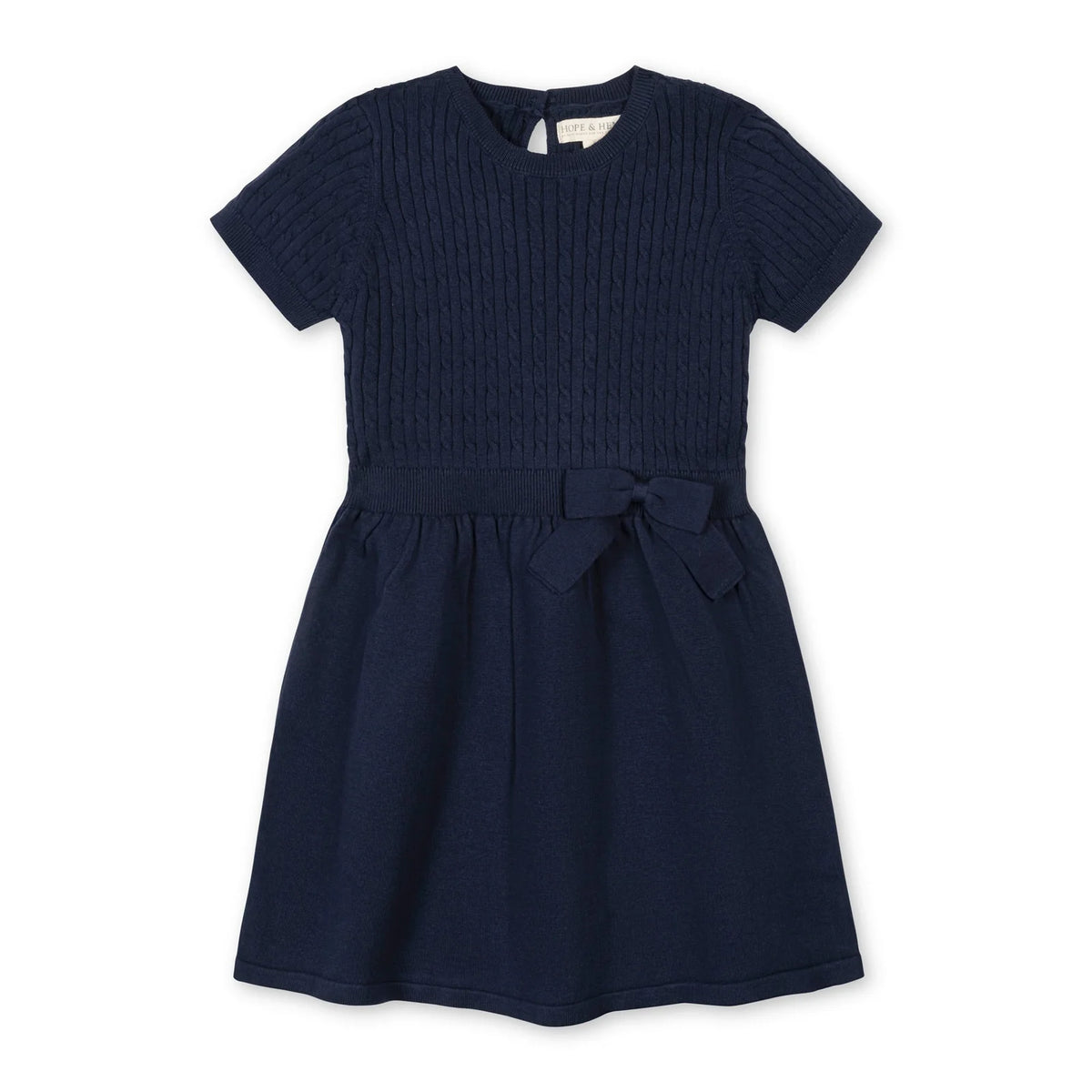 Organic Short Sleeve Cable Sweater Dress/Navy