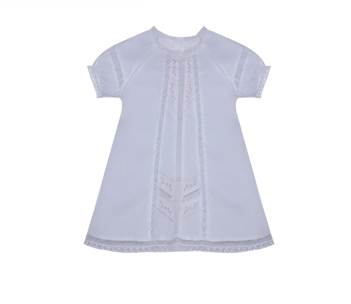 Amelia Dress-White with Pink Embroidery.