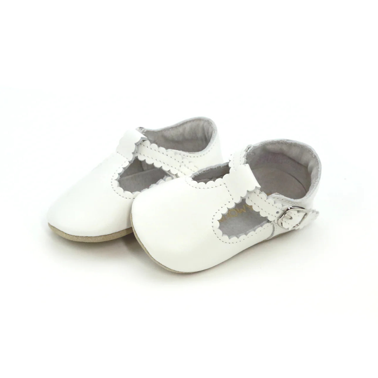 Elodie White Girls Scalloped T-Strap Mary Jane Crib Shoe (Infant)