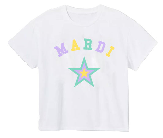 Mardi Gras Pastel Star Print White Boxy