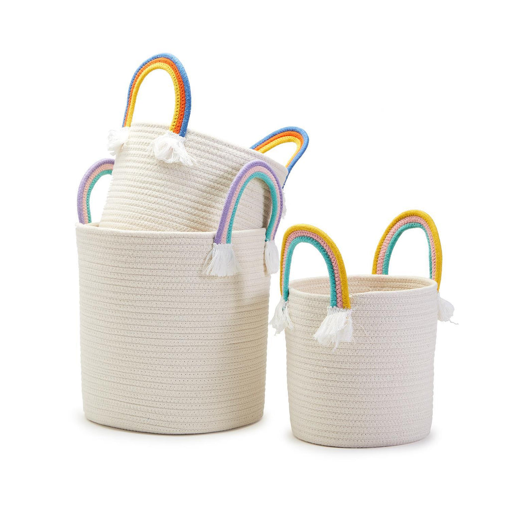 Rainbow Handle Hand-Crafted Rope Baskets