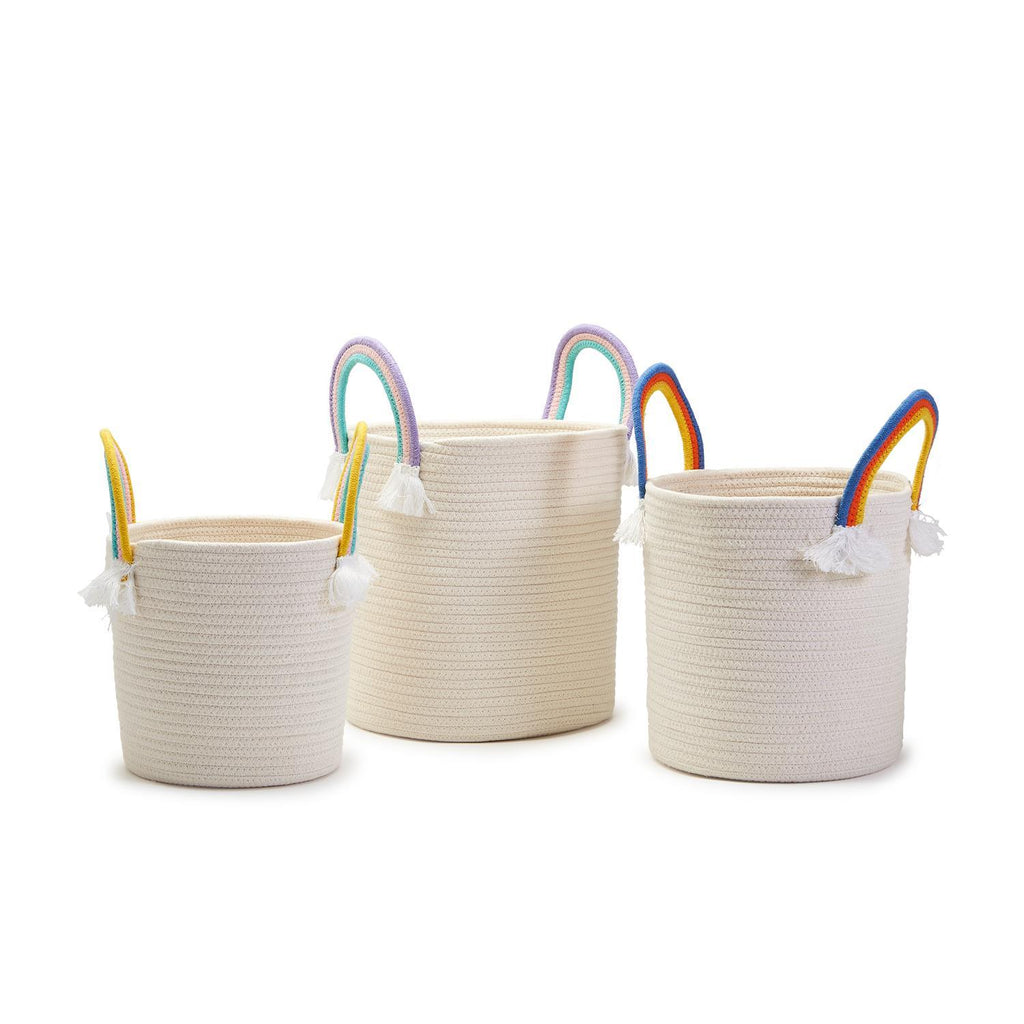 Rainbow Handle Hand-Crafted Rope Baskets