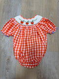 Pumpkin Smocked Orange Gingham Girl Bubble