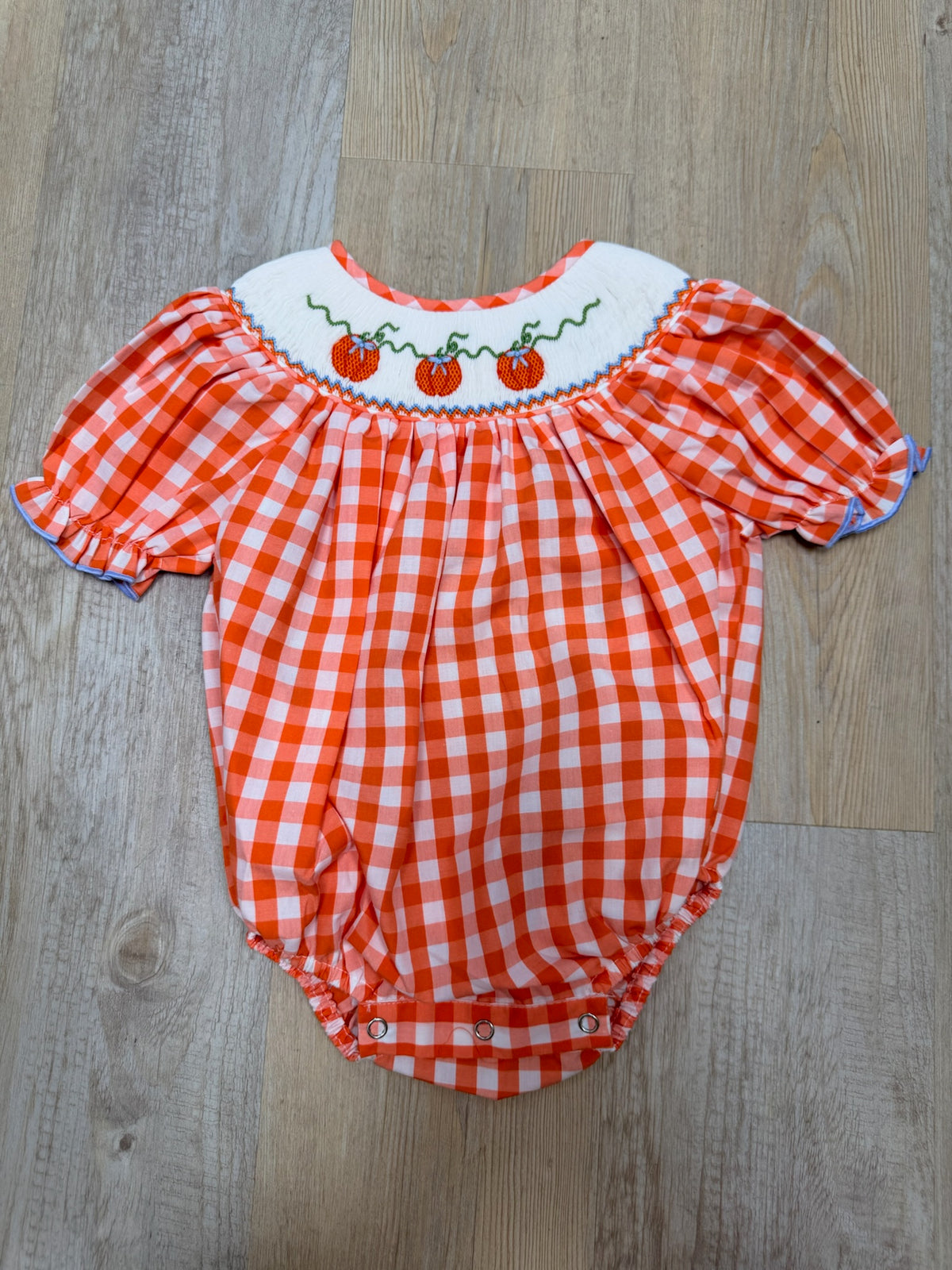 Pumpkin Smocked Orange Gingham Girl Bubble