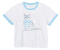 Blue Gingham Bow Kitty White Ringer Boxy Tee