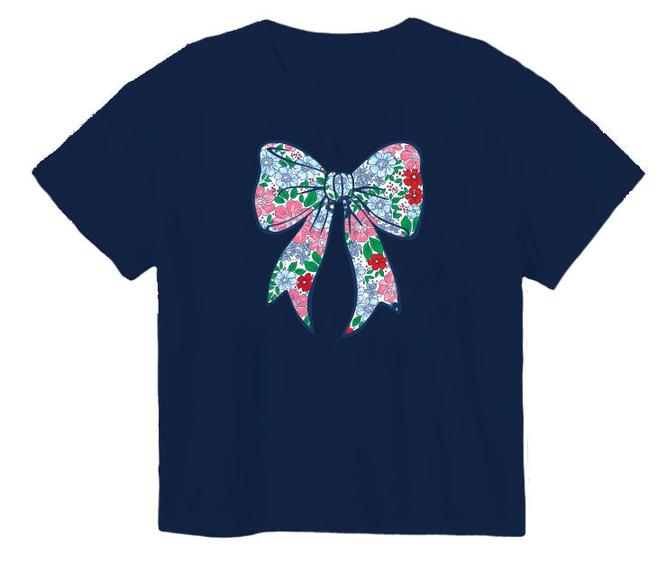 London Floral Bow Navy Boxy Tee