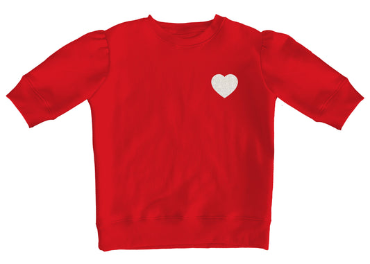 Red sweatshirt with sequin heart
