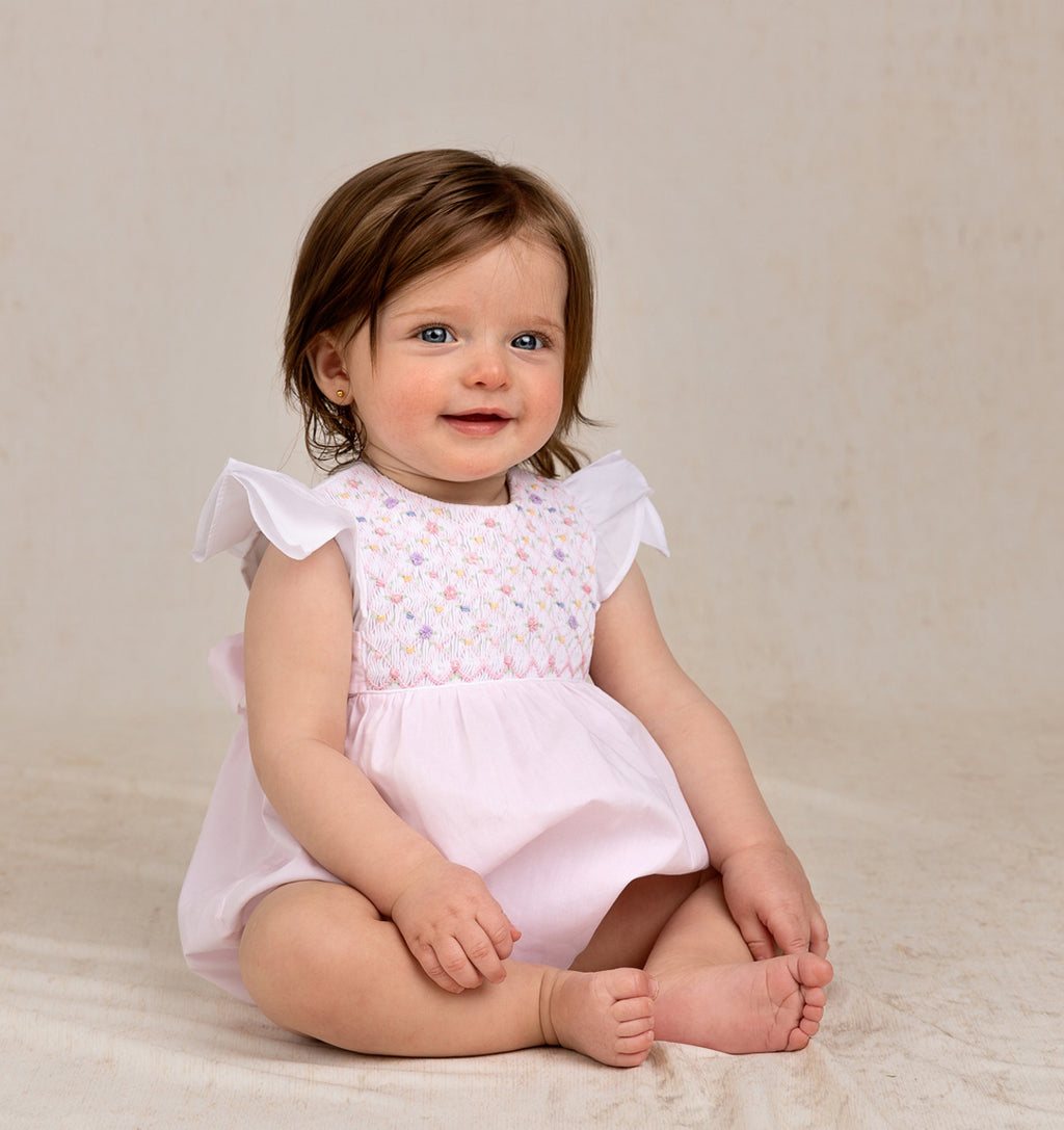 Girls Floral Hand Smocked Romper
