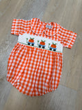 Pumpkin Smocked Orange Gingham Boy Bubble