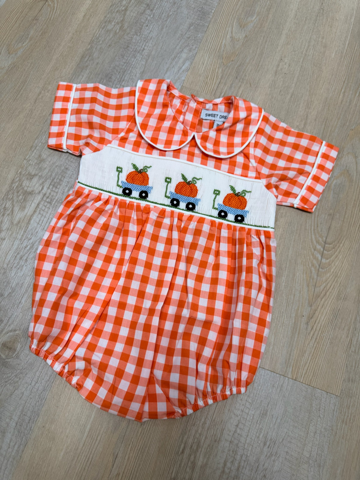 Pumpkin Smocked Orange Gingham Boy Bubble
