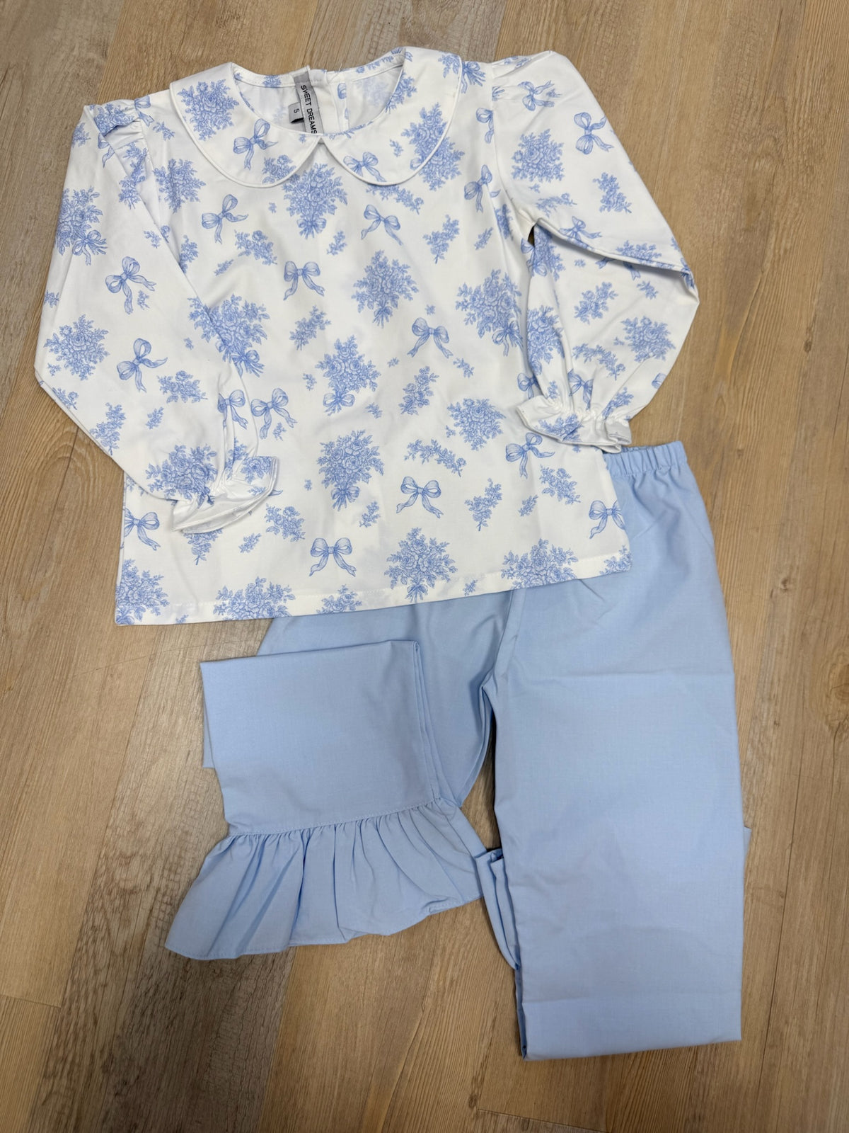 Evie White/Blue Floral/Bow Print Pants Set