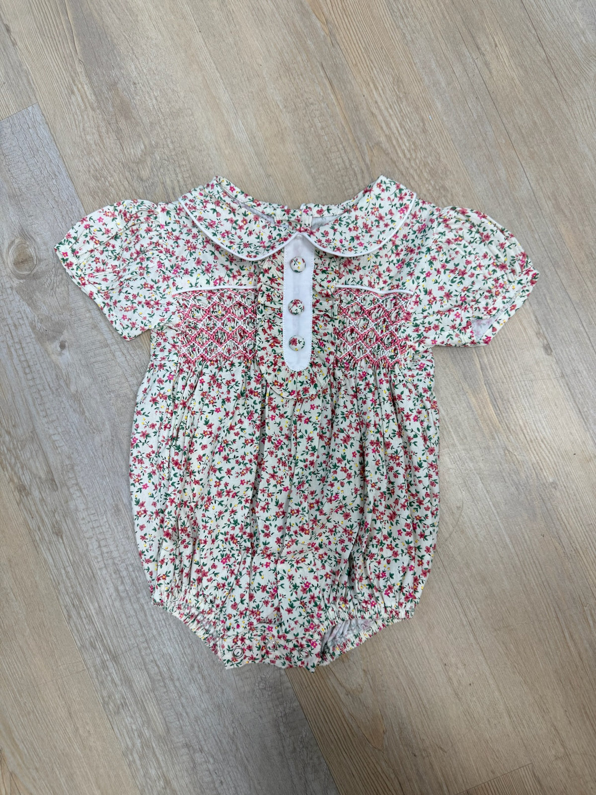 Samantha Floral Smocked with 3 Buttons Bubble
