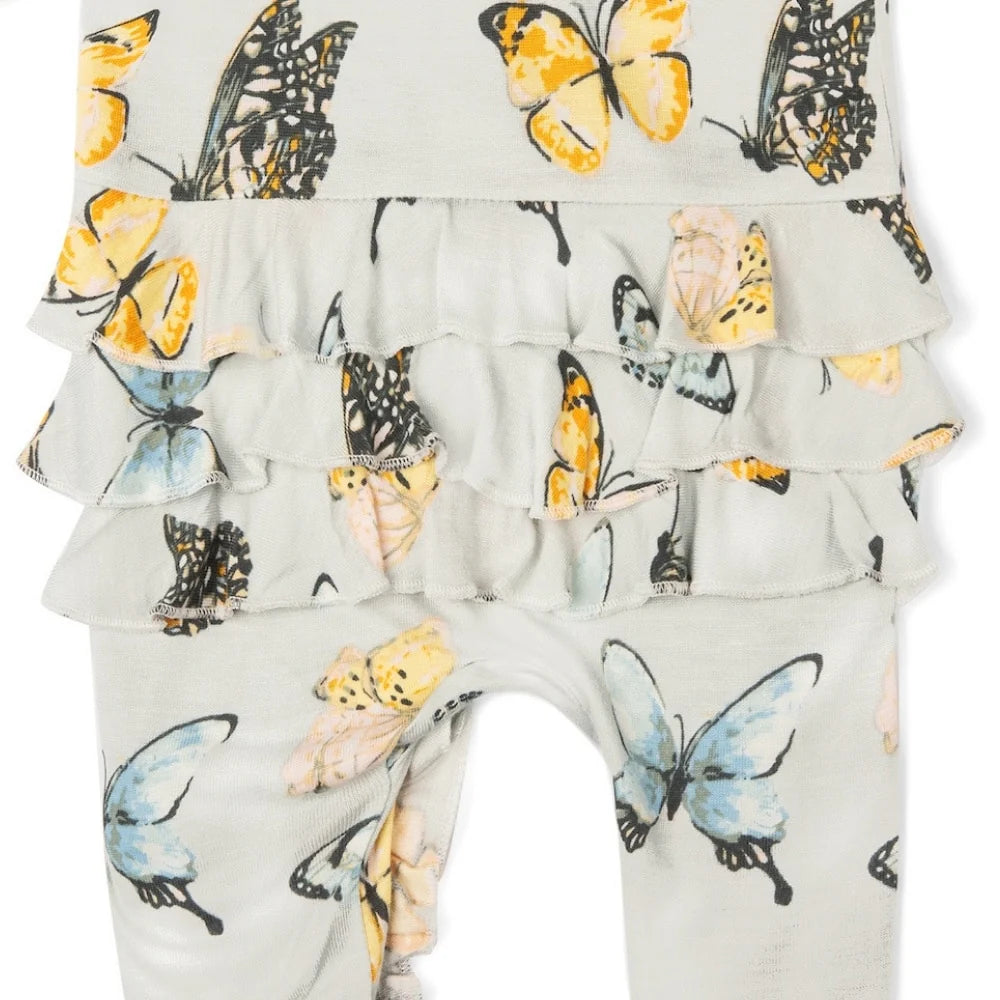 Butterfly Bamboo Ruffle Zipper Footed Romper