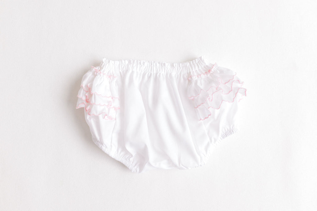 Diaper Cover - White with Pink Side Ruffles