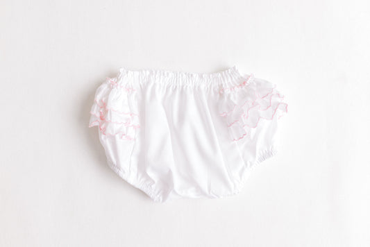 Diaper Cover - White with Pink Side Ruffles