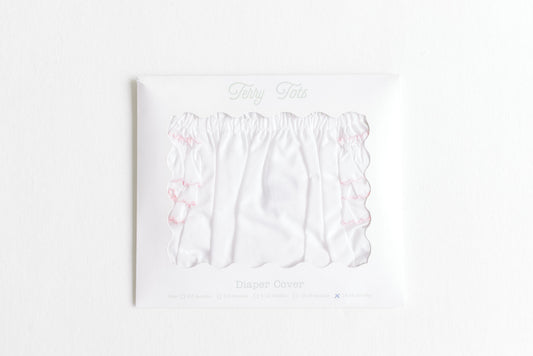 Diaper Cover - White with Pink Side Ruffles