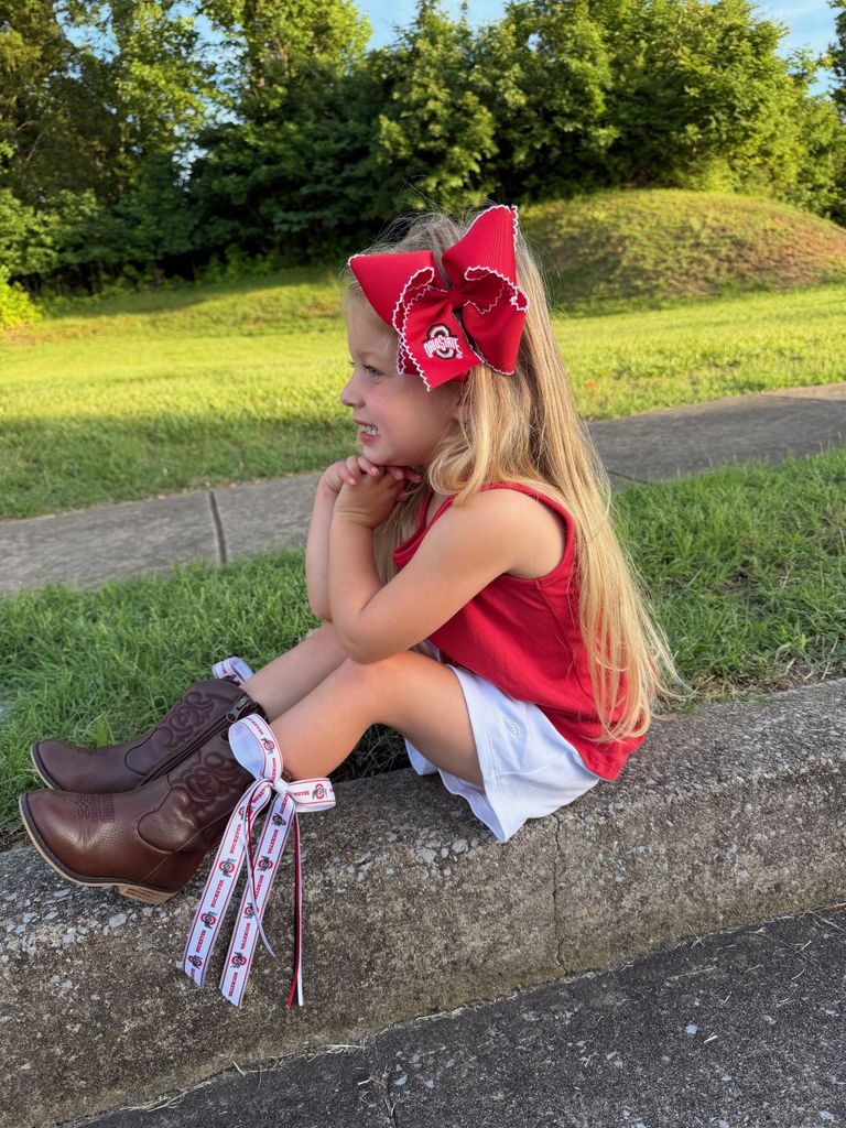 Pair of Louisiana State Logo Ribbon Boot Bows with Streamers