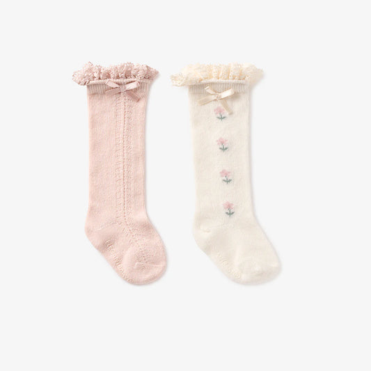 FLORAL KNEE-HIGH NON SLIP BABY SOCKS 2 PACK