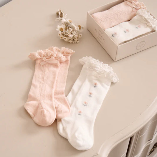 FLORAL KNEE-HIGH NON SLIP BABY SOCKS 2 PACK