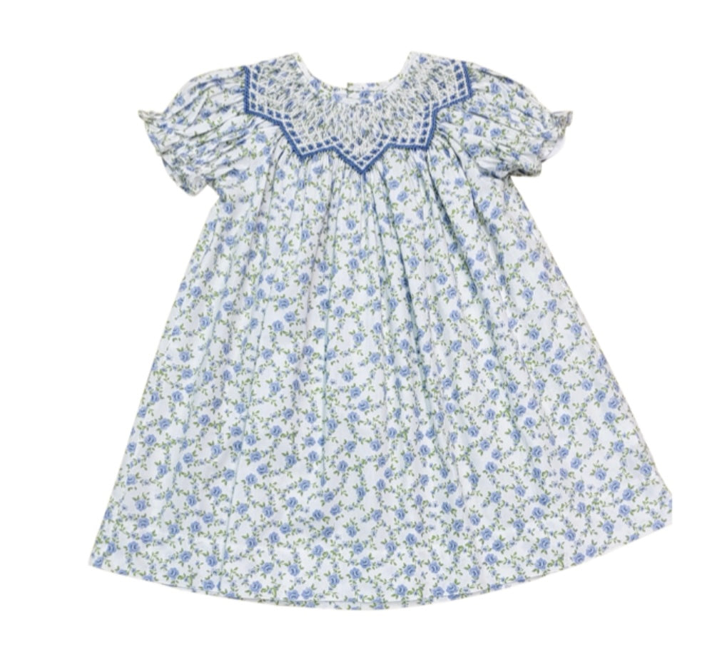 Jessica blue printed smocked dress ￼