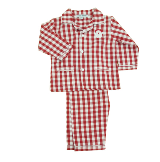 Embroidered Santa red gingham pajamas